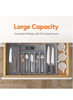SYOSI Cutlery Tray, Silverware Organizer, Expandable Utensil Tray for Drawer, Adjustable Cutlery Holder for Kitchen Drawer Holding Flatware Spoons Forks, Grey  - Image 2