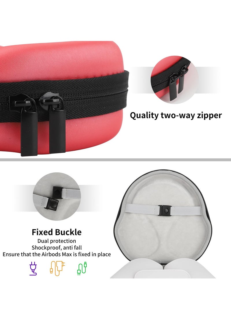 Waterproof Hard Case for AirPods Max, Smart Sleep Mode Protective Shell, Portable Travel Storage Bag for Apple AirPods Max Accessories, Red - Image 3