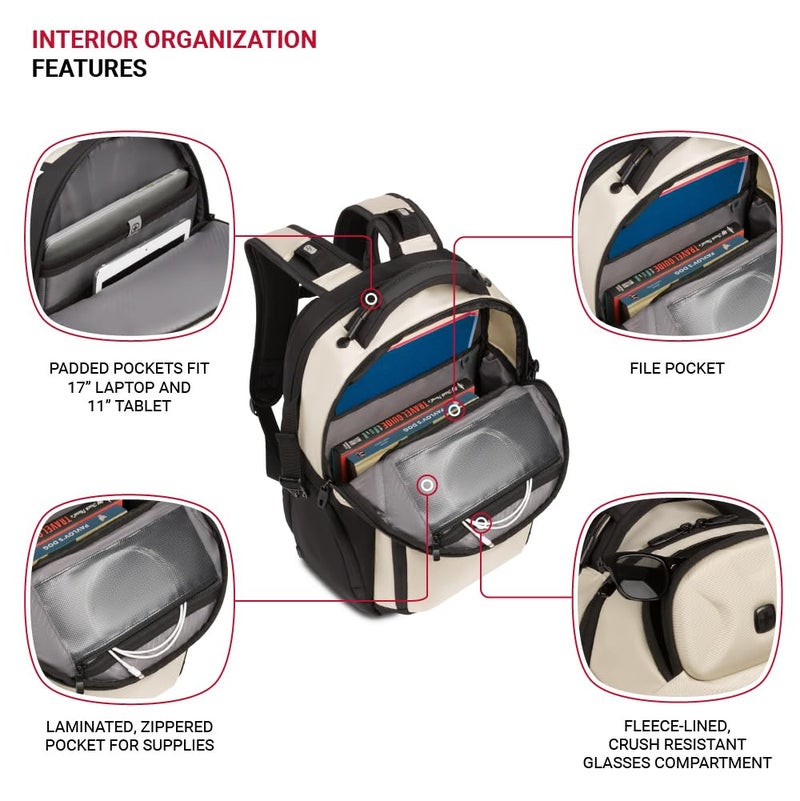 SwissGear Endure ScanSmart Laptop Backpack â€“ TSA Approved Tech Backpack â€“ Fits Most 17" Laptop â€“ Multiple Organizer Pockets â€“ Vintage Khaki - Image 4