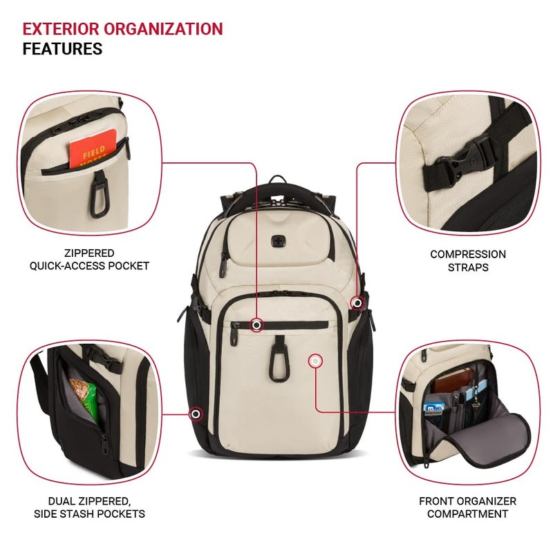 SwissGear Endure ScanSmart Laptop Backpack â€“ TSA Approved Tech Backpack â€“ Fits Most 17" Laptop â€“ Multiple Organizer Pockets â€“ Vintage Khaki - Image 3