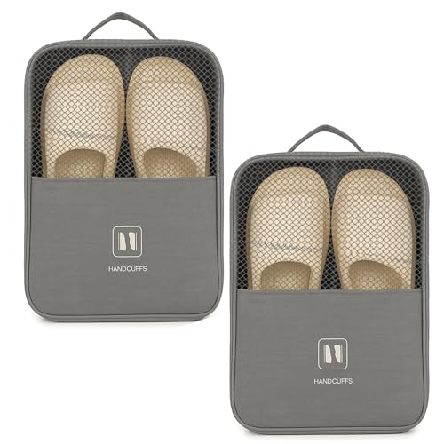 Handcuffs Shoe Bags | Travel Pouch | Footwear Organiser | Storage | Sandal | Slipper | Portable Bag | Travelling | Packing Accessories (Grey, Pack of 2) - Image 1