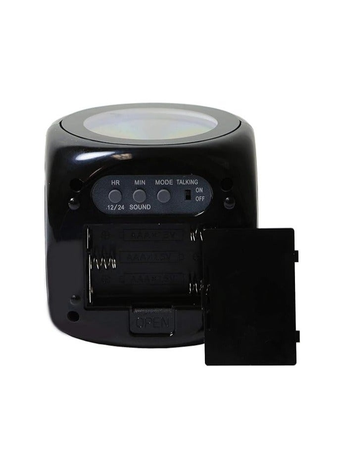 ساعة منبه LCD تتحدث مع عرض LED - إعلان صوتي، جهاز عرض سقف قابل للدوران 180 درجة، شاشة كبيرة، وظيفة الغفوة، سطوع قابل للتعديل - أسود  - Image 3