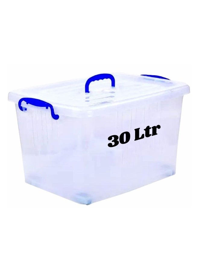 هيواري صندوق تخزين بلاستيكي شفاف من هيوار سعة 30 لترًا مزود بعجلات وأغطية قابلة للقفل | حاويات تنظيم شفافة للملابس والألعاب والأدوات والفنون والحرف اليدوية | حل تخزين قابل للتكديس مزود بعجلات. (1 × 30 لترًا) - Image 1