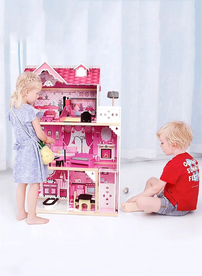 JSAITOYS Kids Pretend Play Wooden Dollhouse Furniture Toy House For Girls - Image 2