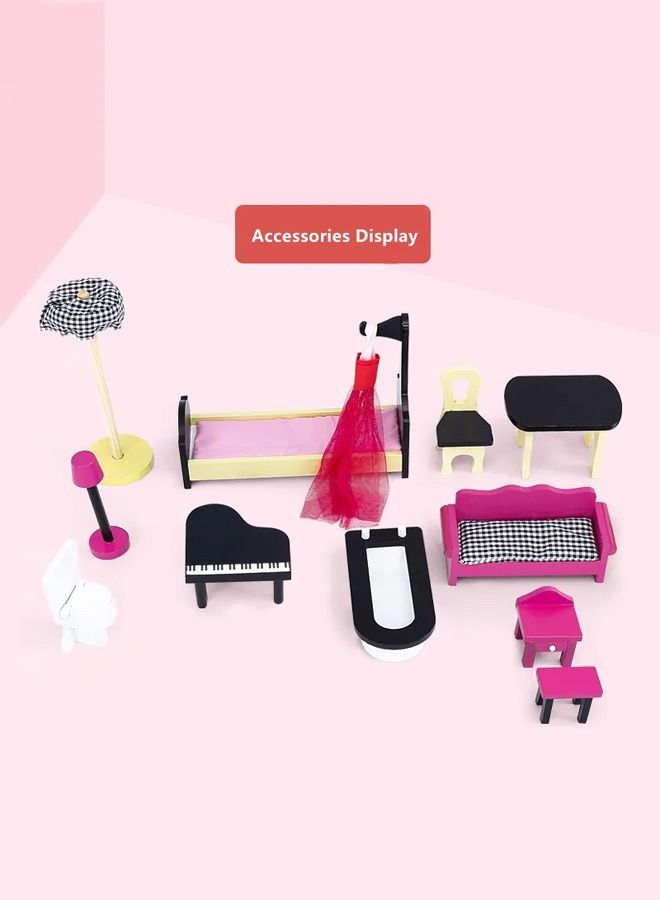 JSAITOYS Kids Pretend Play Wooden Dollhouse Furniture Toy House For Girls - Image 5