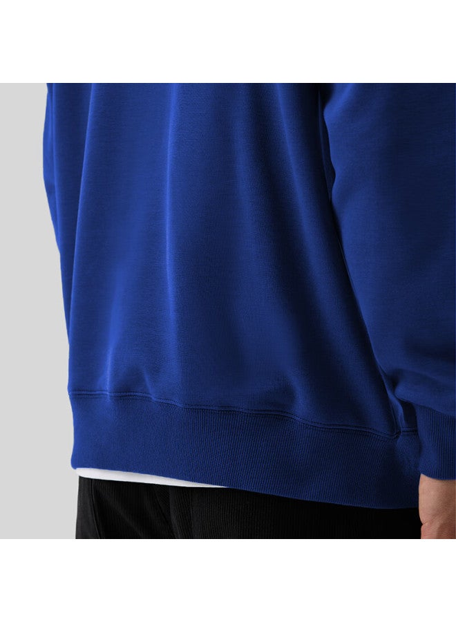 Markless Fleece-lined Men's Sweatshirt Autumn Winter Casual Crewneck Warm Pullover 0434m3 Royal Blue Fleece-lined 3XL - Image 2