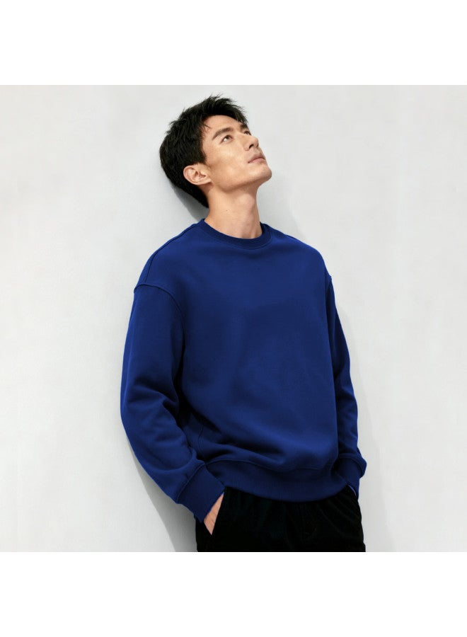 Markless Fleece-lined Men's Sweatshirt Autumn Winter Casual Crewneck Warm Pullover 0434m3 Royal Blue Fleece-lined 3XL - Image 1