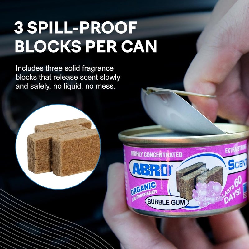ABRO Car Air Fresheners Canned Spill Proof Airfreshener for Home Office or Car Accessories Interior Lasts Up to 60 Days 3 Pack Bubble Gum Scent - Image 4