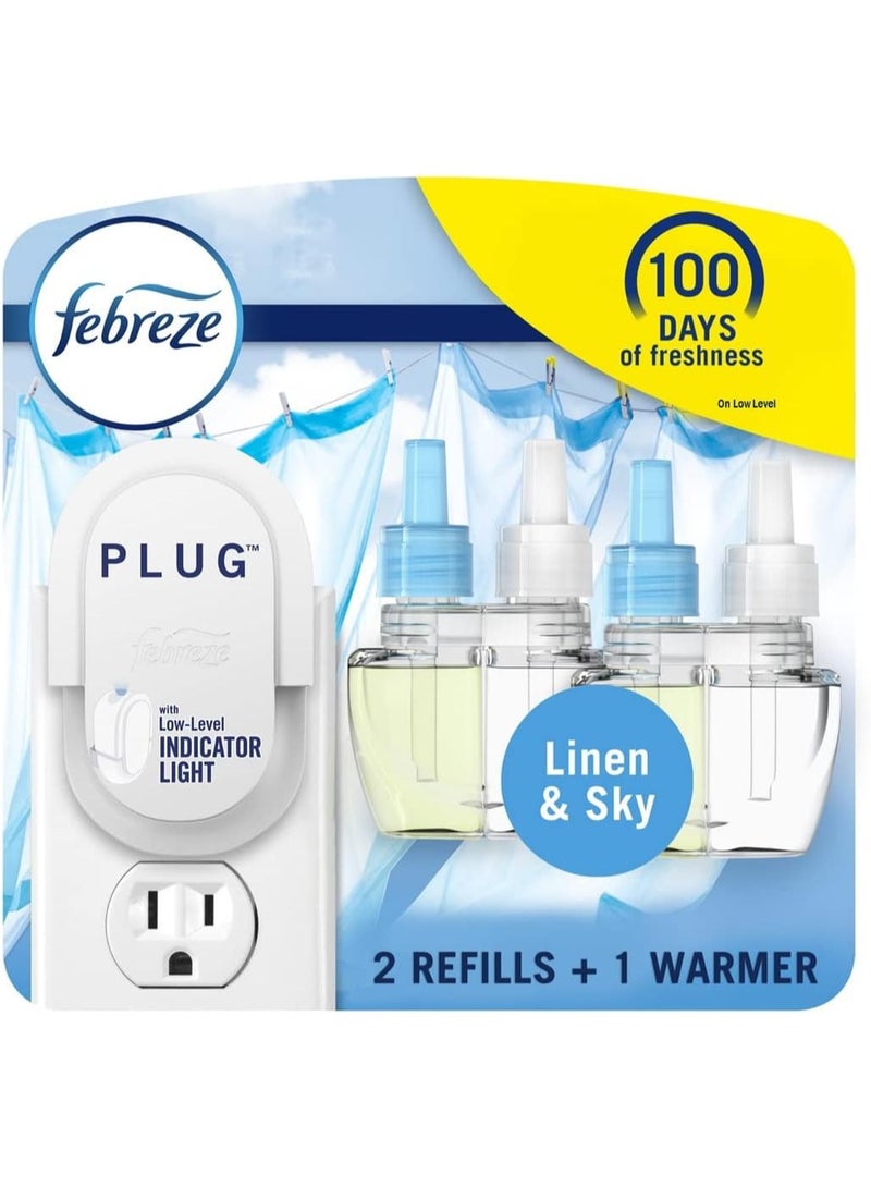 febreze Febreze Plug in Air Fresheners, Linen & Sky Scent, Odor Eliminator for Strong Odors, 1 Warmer + 2 Oil Refills - Image 2
