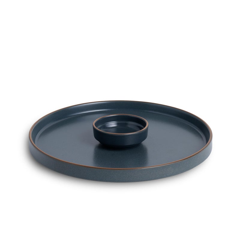 Shay Large Round Ceramic Serving Platter, Grey- 1 Platter, 1 Dip Modern Series | Big Serving Plate Set | Matte Finish | Platters Serving Set | Ceramic Platter (Japandi Platter - Grey) - Image 1