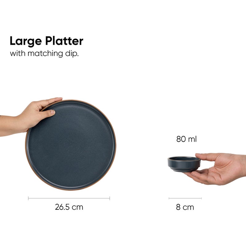 Shay Large Round Ceramic Serving Platter, Grey- 1 Platter, 1 Dip Modern Series | Big Serving Plate Set | Matte Finish | Platters Serving Set | Ceramic Platter (Japandi Platter - Grey) - Image 3