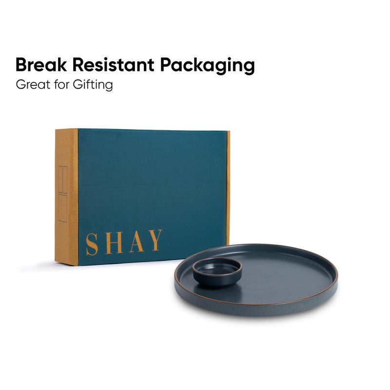 Shay Large Round Ceramic Serving Platter, Grey- 1 Platter, 1 Dip Modern Series | Big Serving Plate Set | Matte Finish | Platters Serving Set | Ceramic Platter (Japandi Platter - Grey) - Image 4