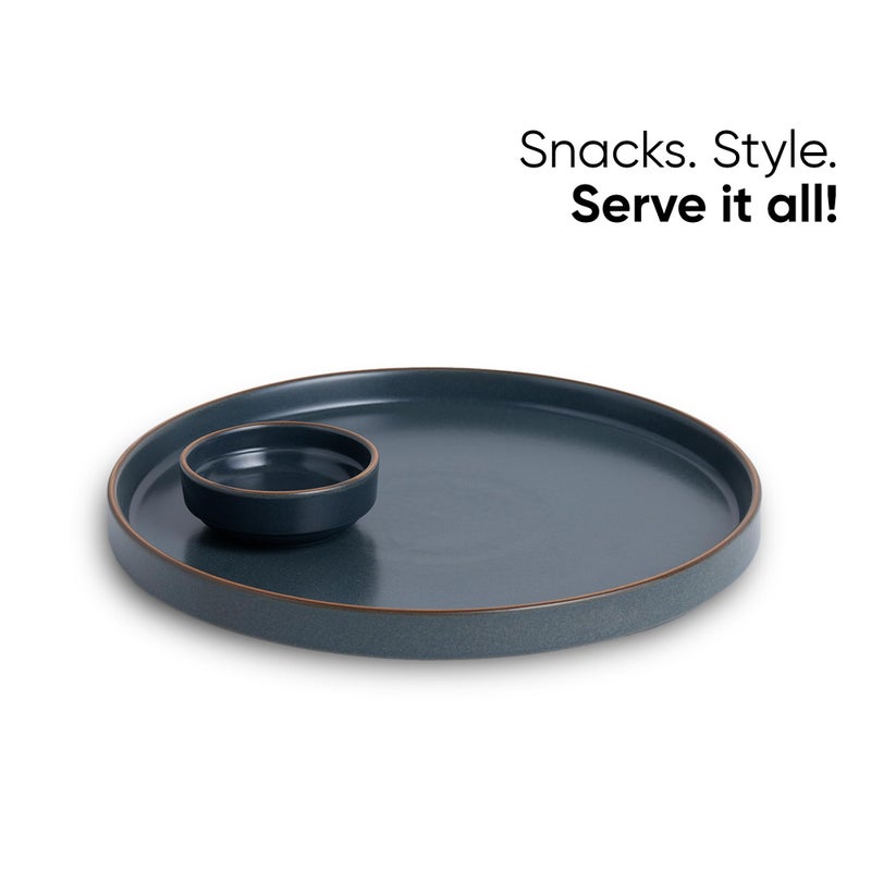 Shay Large Round Ceramic Serving Platter, Grey- 1 Platter, 1 Dip Modern Series | Big Serving Plate Set | Matte Finish | Platters Serving Set | Ceramic Platter (Japandi Platter - Grey) - Image 5