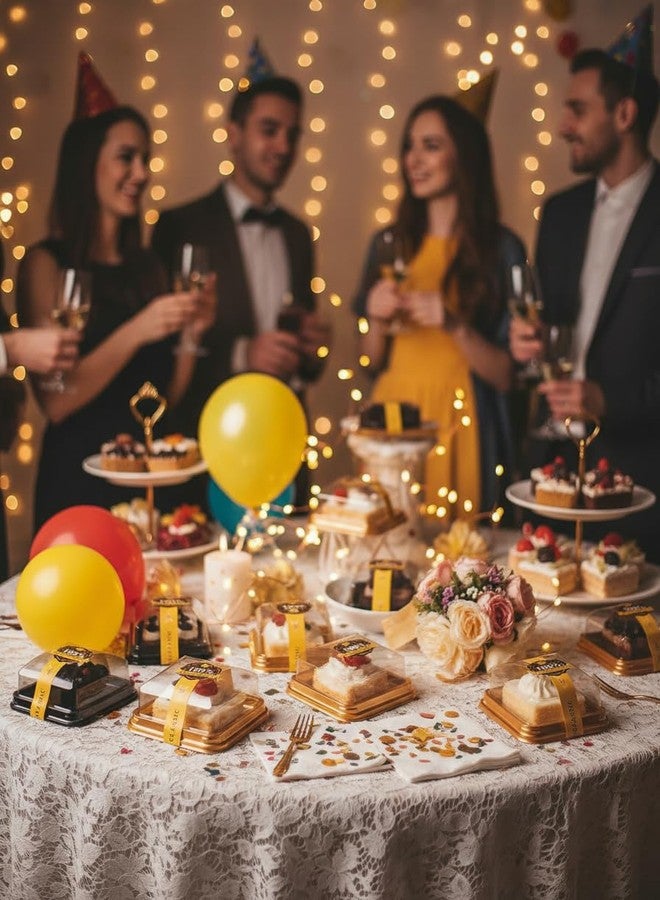 علبة كيك صغيرة من ووكويو، عبوة من 100 علبة كيك بلاستيكية شفافة مربعة الشكل، أكواب حلويات بلاستيكية، حاويات كيك فردية، علب كيك القمر للجبن والمعجنات والحلويات وكعك القمر (أسود) - Image 5