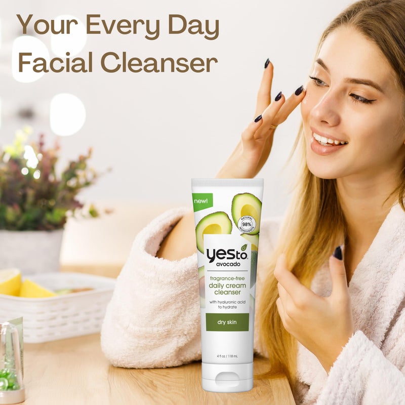 Yes To Avocado Fragrance Free Daily Cream Cleanser, Hydrating Face Wash That Removes Makeup & Impurities Leaving Skin Moisturized With Hyaluronic Acid & Glycerin, Natural Vegan & Cruelty Free, 4 Fl Oz - Image 4