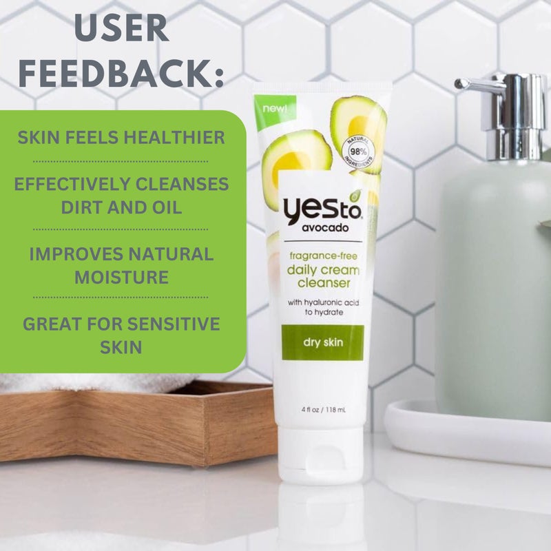 Yes To Avocado Fragrance Free Daily Cream Cleanser, Hydrating Face Wash That Removes Makeup & Impurities Leaving Skin Moisturized With Hyaluronic Acid & Glycerin, Natural Vegan & Cruelty Free, 4 Fl Oz - Image 5