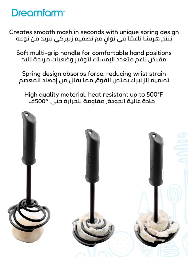 Dreamfarm Smood Lite One-Handed Vegetable & Potato Masher | Ergonomic Design | Stainless Steel Spring | Heat Resistant 500°F | Dishwasher Safe | 32.5cm x 10.2cm x 9.4cm - Image 4
