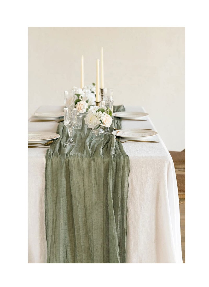 Beauenty Wide Green Gauze, Semi-Sheer Table Runner Cheesecloth Tablecloth for Rustic Wedding Deco Table Centerpieces Decor (14 x 35)  - Image 3