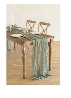 بيوينتي Wide Green Gauze, Semi-Sheer Table Runner Cheesecloth Tablecloth for Rustic Wedding Deco Table Centerpieces Decor (14 x 35)  - Image 2