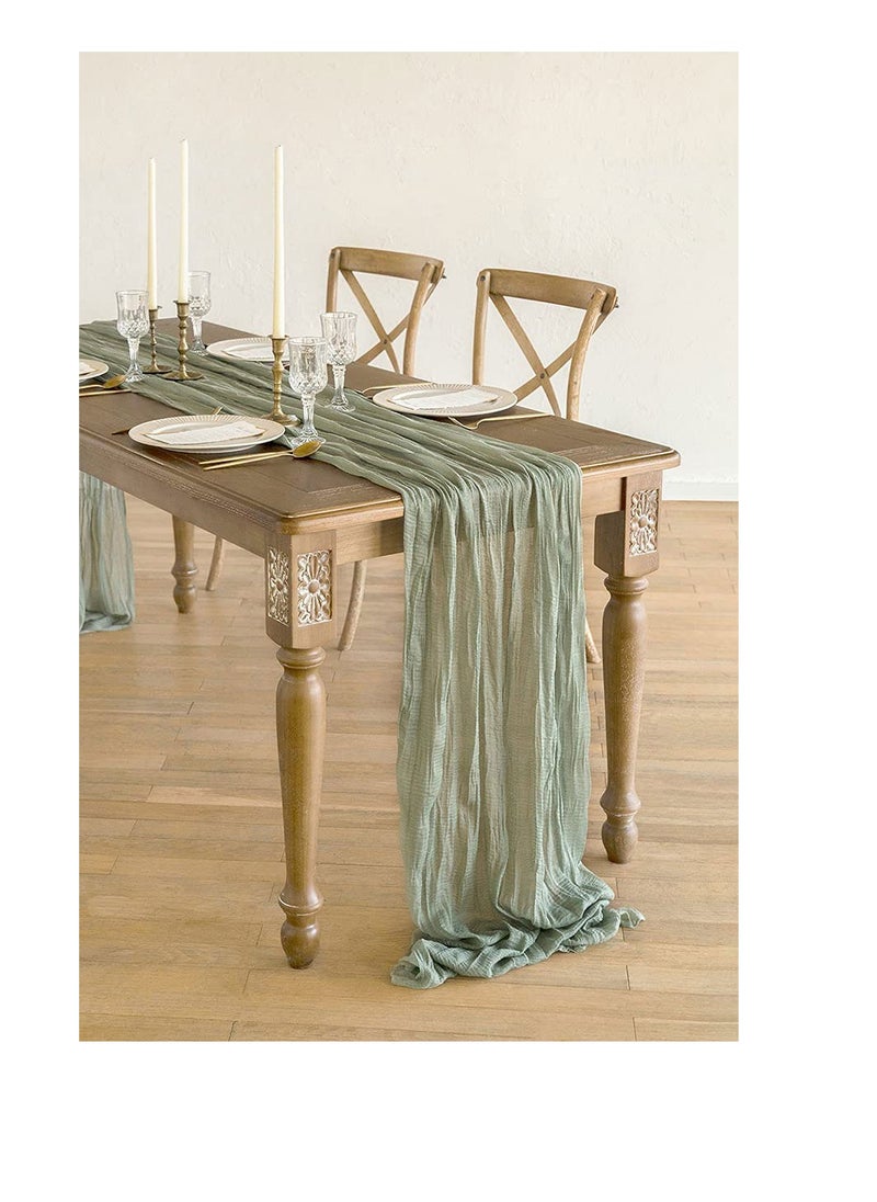 Beauenty Wide Green Gauze, Semi-Sheer Table Runner Cheesecloth Tablecloth for Rustic Wedding Deco Table Centerpieces Decor (14 x 35)  - Image 2