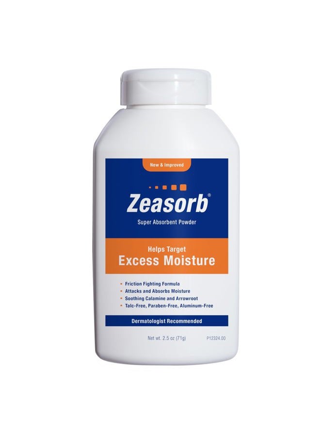Zeasorb بودرة القدم والجسم فائقة الامتصاص للتحكم في الرطوبة الزائدة، موصى بها من قبل أطباء الجلد، تركيبة مقاومة للاحتكاك مع تقنية التحكم في الروائح الحاصلة على براءة اختراع، زجاجة 2.5 أونصة - Image 1