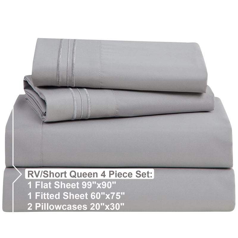 Nestl Nestl RV Short Queen Sheet Set - 4 Piece Bed Sheets for RV Short Queen Size Bed  Deep Pocket  Hotel Luxury  Extra Soft  Breathable and Cooling  Light Grey RV Short Queen Size Sheets  - Image 2