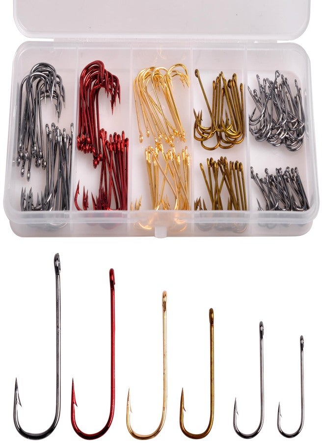 VATEICO Aberdeen Hook Set,150pcs Fishing Hooks Long Shank Offset Hook Light Wire Fish Hook High Carbon Steel Freshwater Bass Catfish Trout Mix Color Small Size - Image 1