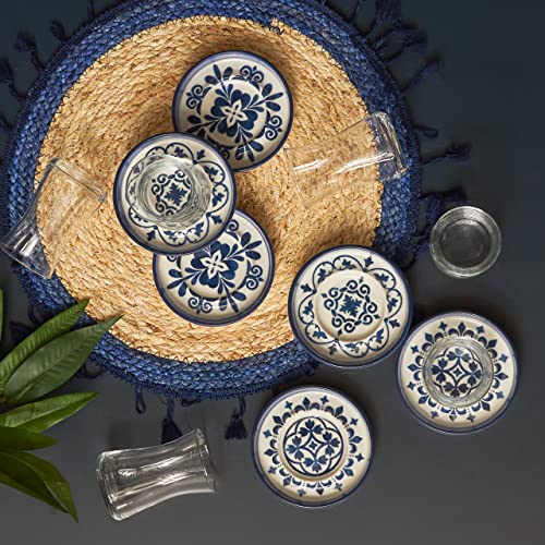 Karaca Zeher Blue Tea Service Set for 6 Person, Tea Glasses Set, 12 Pieces, Turkish Tea, Tea Glasses with Stoneware Saucers - Image 3