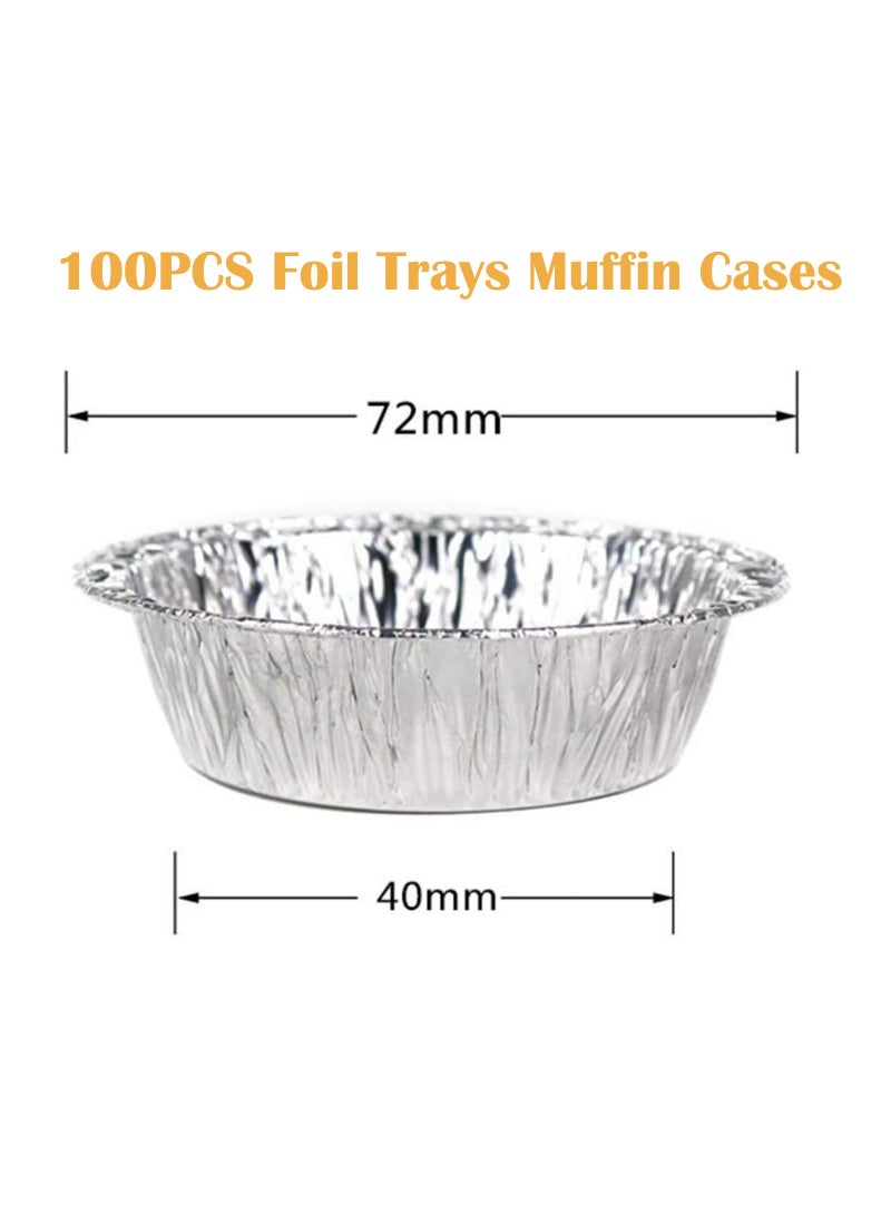 100 pcs Foil Trays Muffin Cases,  Foil Bun Cases Tin Foil Trays, Foil Pie Trays Cake/Cake Tins, Mini Egg Tart Cases, Small Foil Pie Dishes Custard Tart Foils, Pastry Dish Aluminium Mold Cups - Image 5