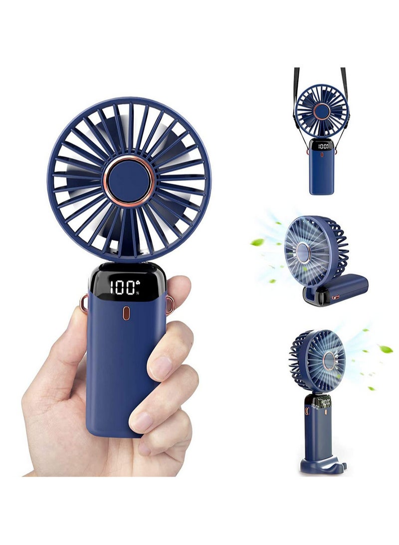 مروحة كهربائية محمولة صغيرة محمولة باليد، شاشة رقمية، مروحة عطرية قابلة للطي، ثلاثة إعدادات للرياح للطلاب مصنوعة من البلاستيك مع حامل جوال  مثالية للمكتب والسفر - Image 2