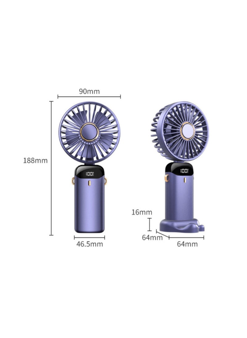 مروحة كهربائية محمولة صغيرة محمولة باليد، شاشة رقمية، مروحة عطرية قابلة للطي، ثلاثة إعدادات للرياح للطلاب مصنوعة من البلاستيك مع حامل جوال  مثالية للمكتب والسفر - Image 3