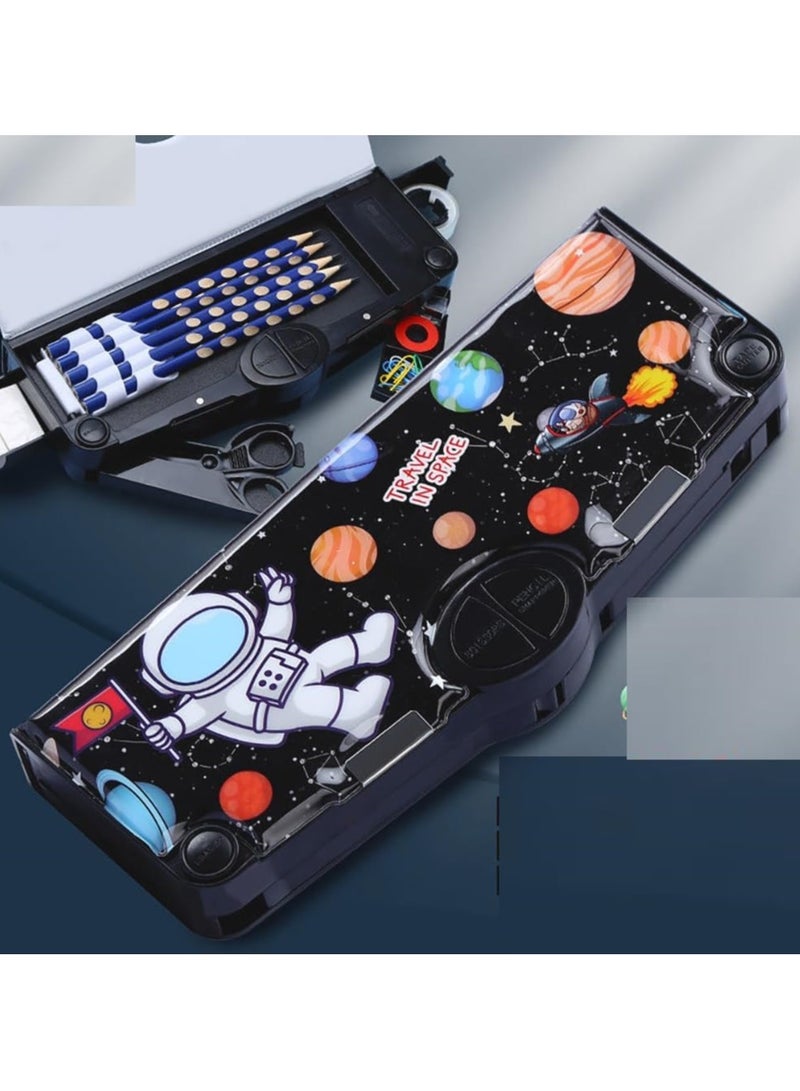 Multifunctional Pencil Case, Cute Astronaut Design Pencil Box with Scissors, Ruler, Pencil Sharpener, Eraser and Glue - Image 1
