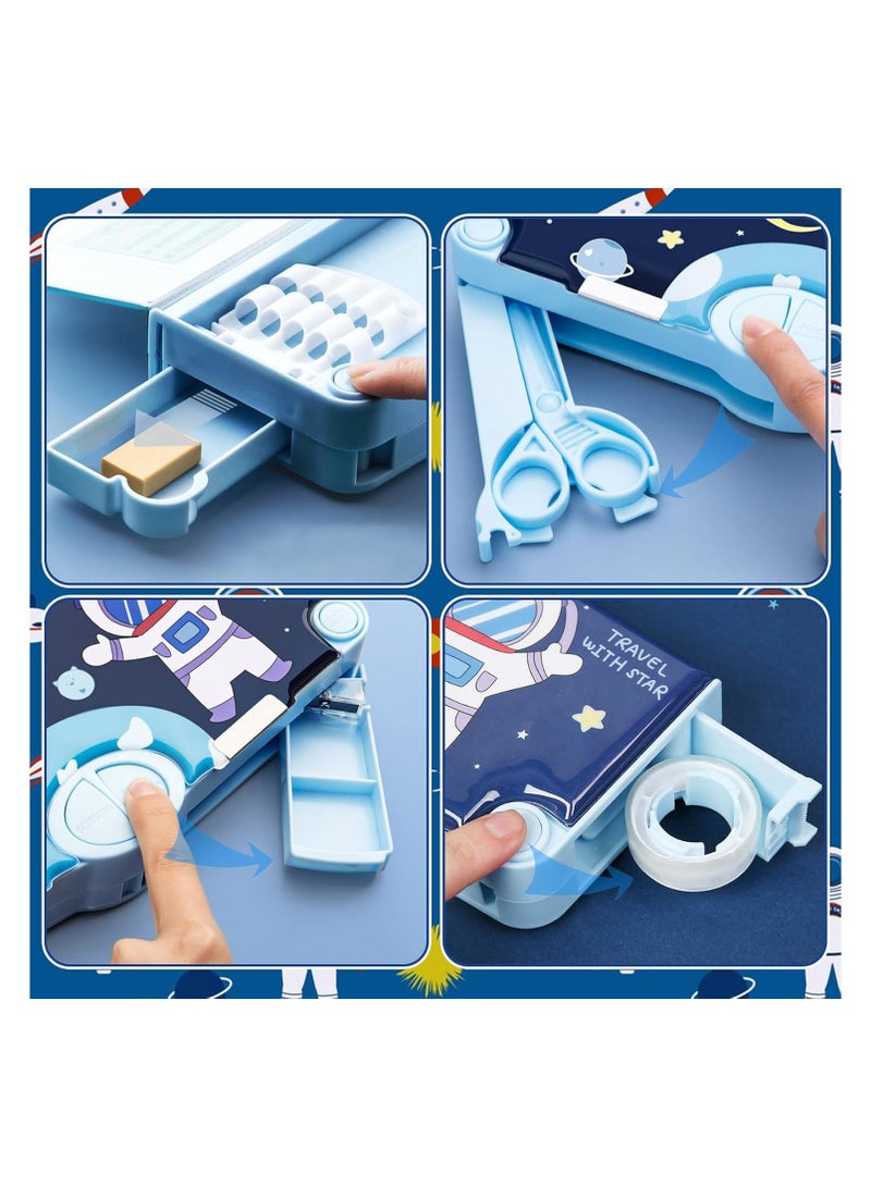 Multifunctional Pencil Case, Cute Astronaut Design Pencil Box with Scissors, Ruler, Pencil Sharpener, Eraser and Glue - Image 3
