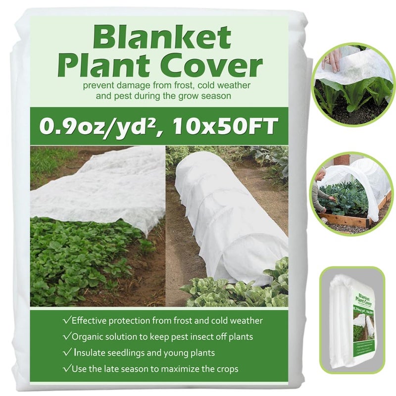 Valibe Plant Covers Freeze Protection 10 ft x 50 ft Floating Row Cover 0.9oz/ydÂ² Garden Fabric Plant Cover for Winter Frost/Sun Pest Protection (10FT X 50FT)
