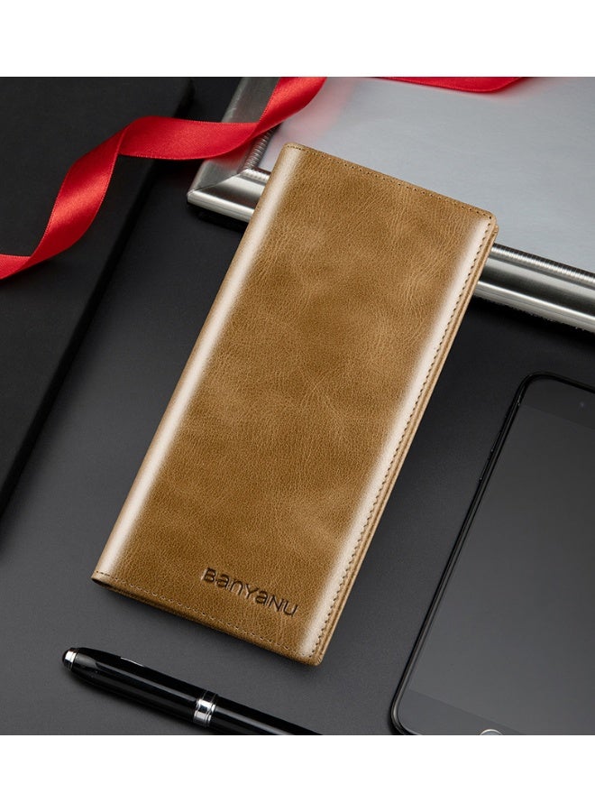 Banyanu long wallet made of genuine leather, ultra-thin anti-theft brush, leather wallet with zipper head layer, cowhide wallet - Image 5