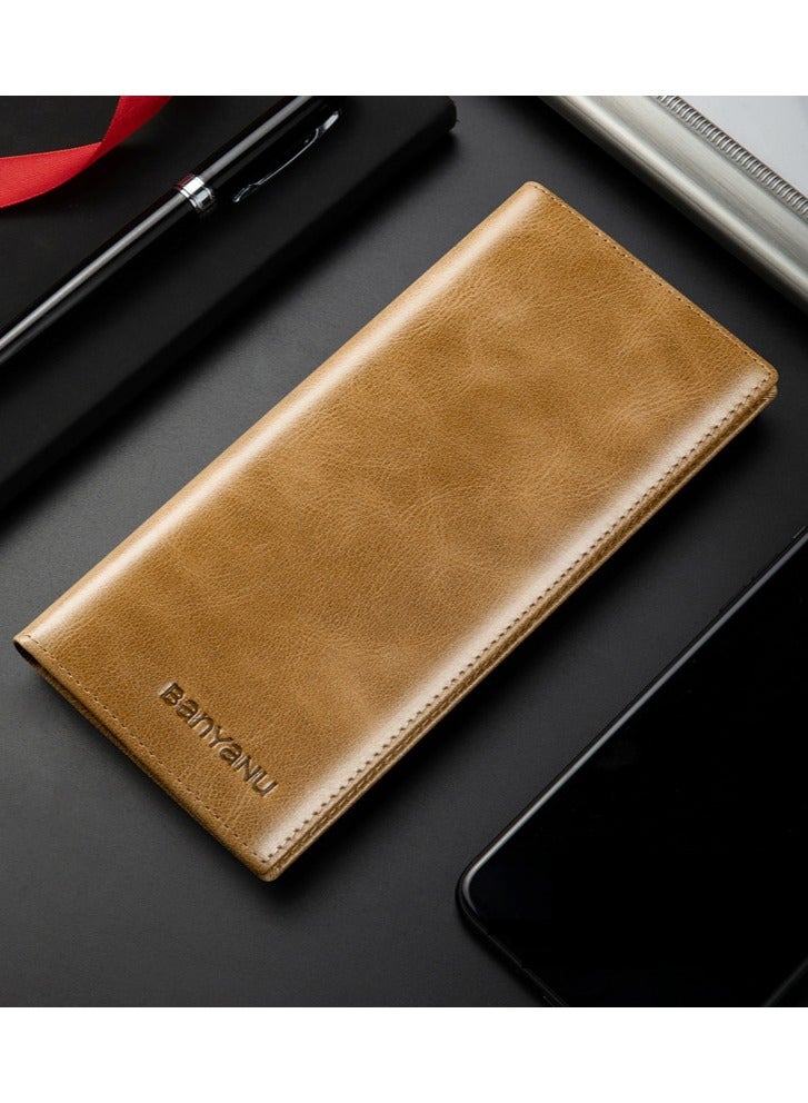 Banyanu long wallet made of genuine leather, ultra-thin anti-theft brush, leather wallet with zipper head layer, cowhide wallet - Image 1