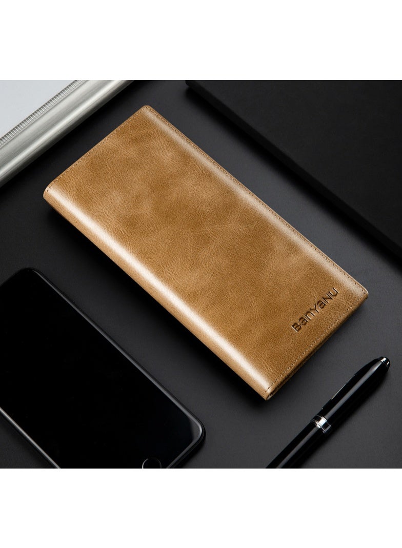 Banyanu long wallet made of genuine leather, ultra-thin anti-theft brush, leather wallet with zipper head layer, cowhide wallet - Image 3