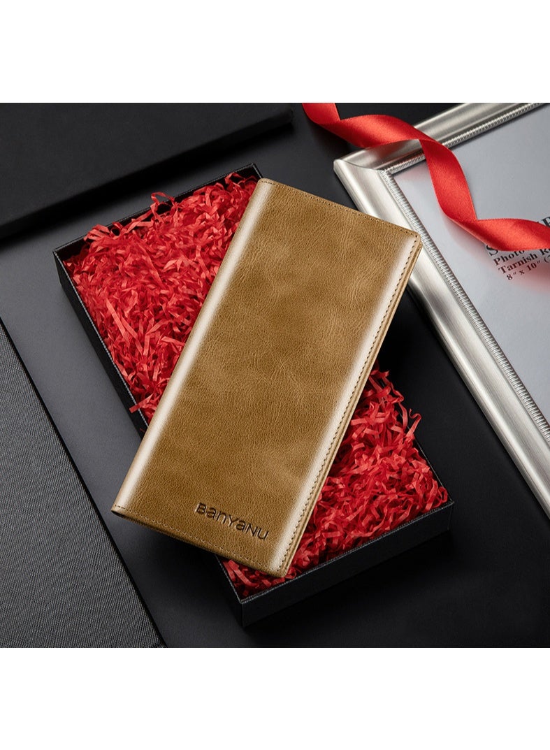 Banyanu long wallet made of genuine leather, ultra-thin anti-theft brush, leather wallet with zipper head layer, cowhide wallet - Image 2