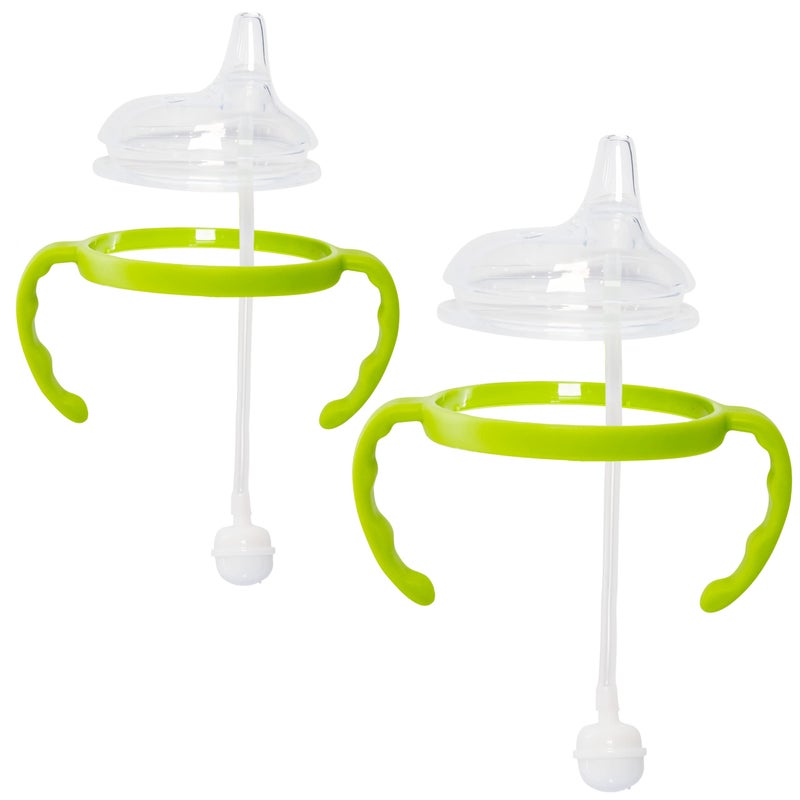 Botabee Soft Spout Transition Sippy Cup Kit for Comotomo Baby Bottles - Botabee Conversion Kit Fits 5 and 8 Ounce Bottle - Sippy Cup Baby Bottle Nipple with Weighted Straw & Bottle Handles (Pack of 2, Green) - Image 1