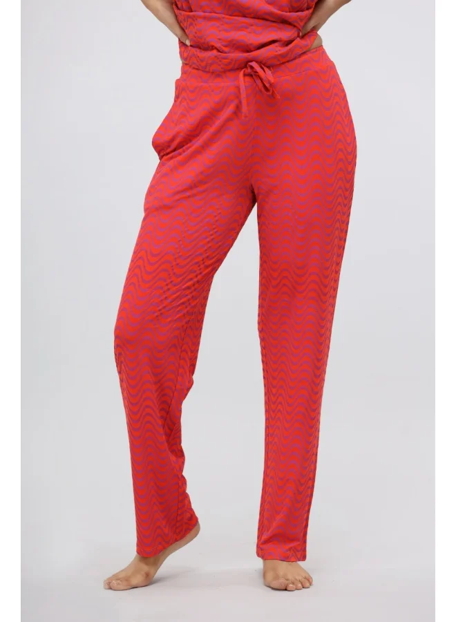 NeceSera Orange Wavy Modal Printed Pajama Set