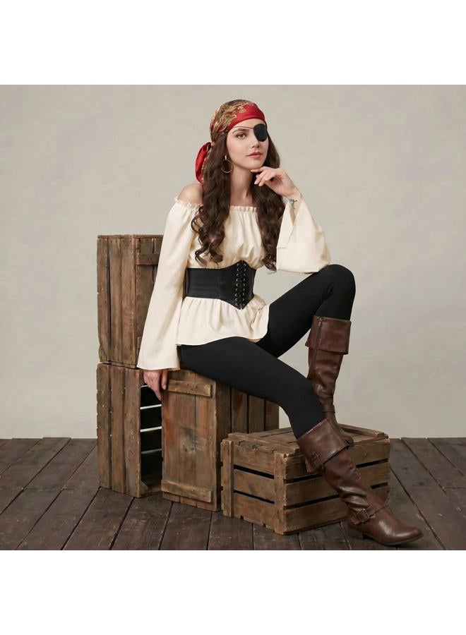 CICOCI Pirate Costume For Women With Accessories Renaissance Blouse Top Belt Headscarf Full Outfits - Image 2