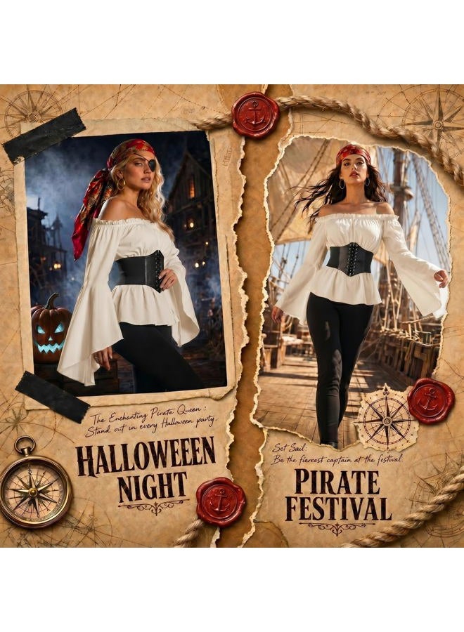 CICOCI Pirate Costume For Women With Accessories Renaissance Blouse Top Belt Headscarf Full Outfits - Image 5