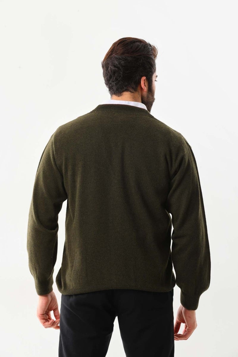 Sanfa Men's V Neck Pure Wool Cardigan 2634 Green  - Image 4
