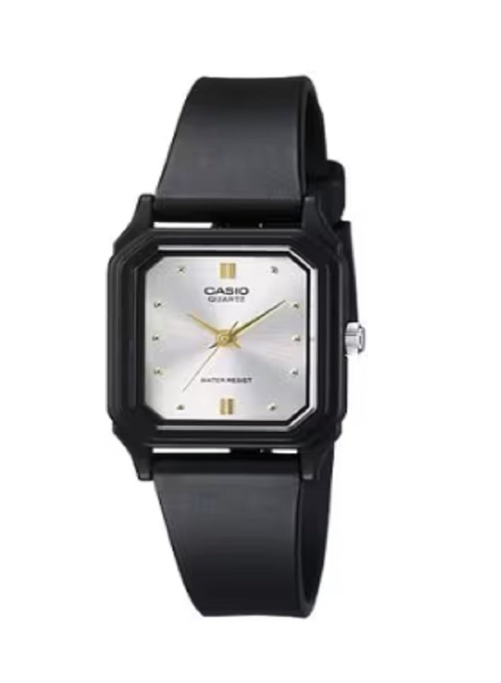 Casio Women’s Analog Quartz Watch – Silver Dial, Black Resin Strap, Water Resistant, Resin Glass