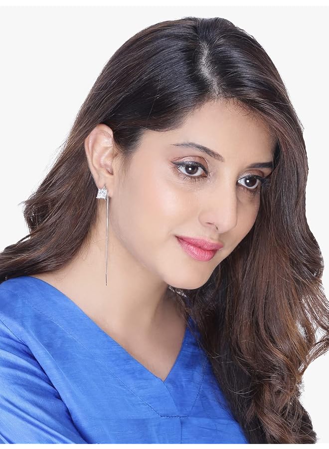 تشيميز أصفر مجموعة ملابس الحفلات الأنيقة المصممة من قبل مصممين أقراط متدلية من الكريستال Sui Dhaga Threader للنساء والفتيات باللون الأبيض - Image 2