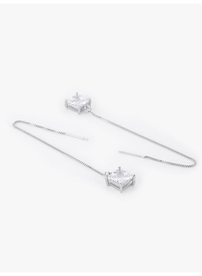 تشيميز أصفر مجموعة ملابس الحفلات الأنيقة المصممة من قبل مصممين أقراط متدلية من الكريستال Sui Dhaga Threader للنساء والفتيات باللون الأبيض - Image 4