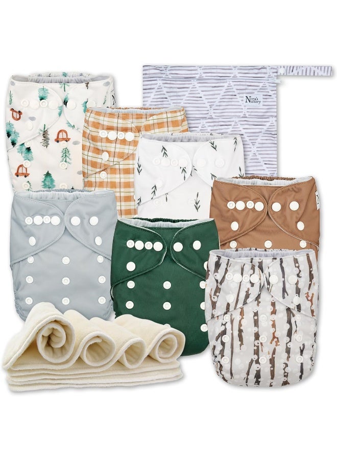 Nora's Nursery Woodlands Baby Cloth Pocket Diapers 7 Pack, 7 Bamboo Inserts, 1 Wet Bag - Image 1