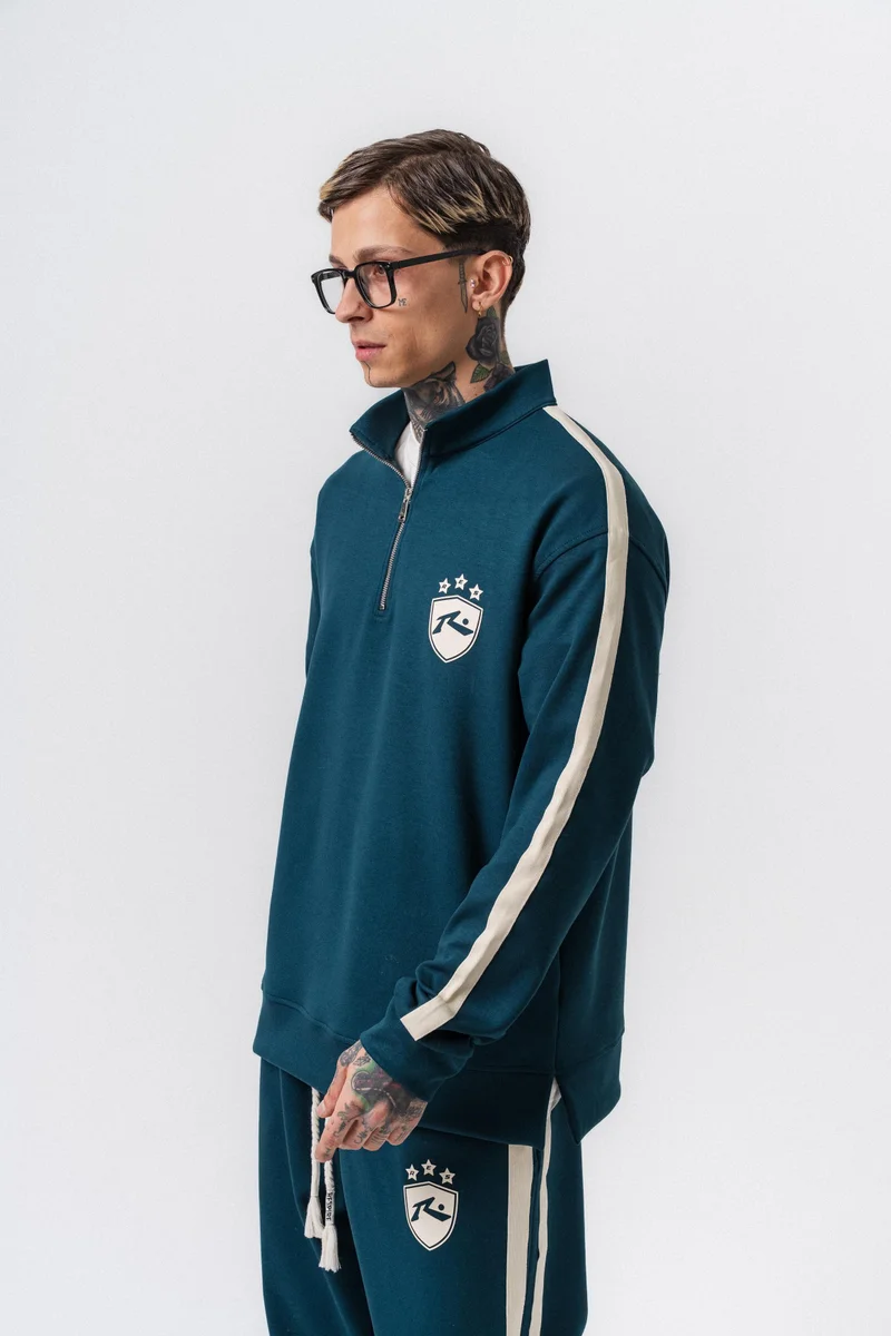 RESPIRE Men's Striped Modal Half-Zip Sweatshirt Emerald