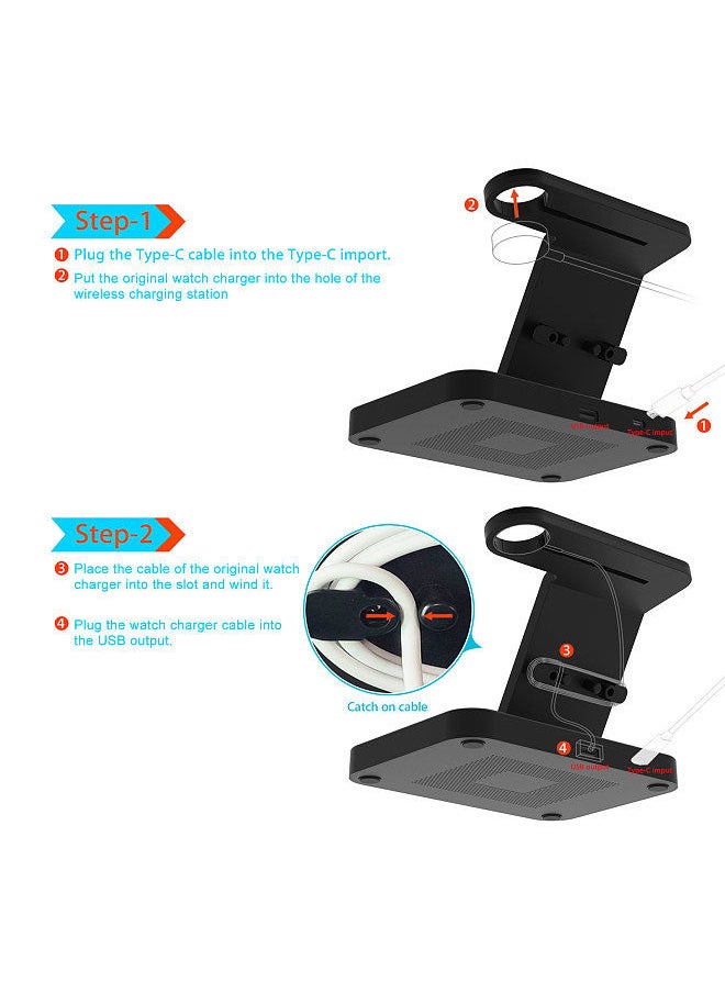 F16 Wireless Charger 5 in 1 Wireless Charging Station for Multiple Devices 15W Fast Charging Dock Stand Replacement for iOS/Samsung Smartphone Smartwatch Series Earbuds