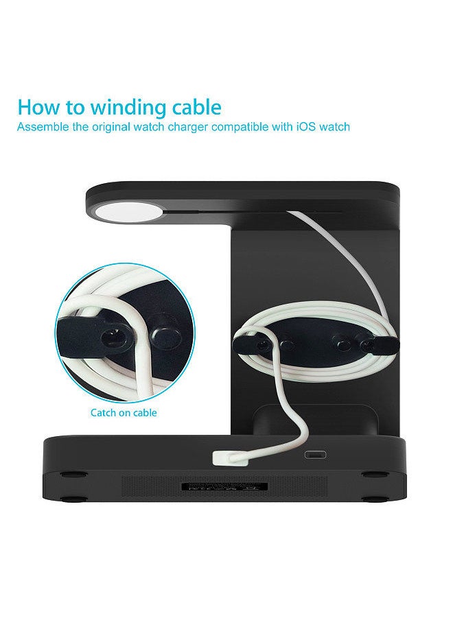 F16 Wireless Charger 5 in 1 Wireless Charging Station for Multiple Devices 15W Fast Charging Dock Stand Replacement for iOS/Samsung Smartphone Smartwatch Series Earbuds